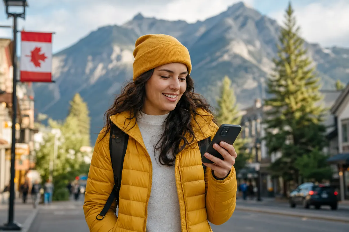 Travelers sharing a mobile hotspot internet connection on their smartphones.