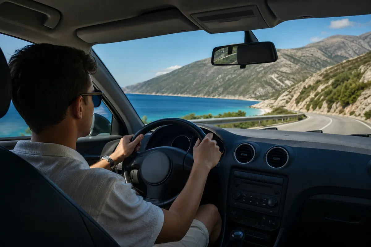 Using GPS on a smartphone during a road trip in Albania.