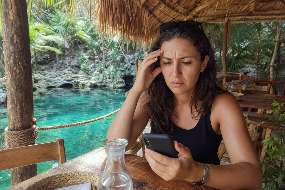 Traveler relaxed using their smartphone and hotspot connection in Mexico.